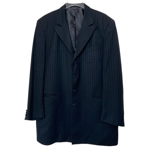 Caravelli Black Stripe Four Button Two Piece Single Breast Suit. Size 44L